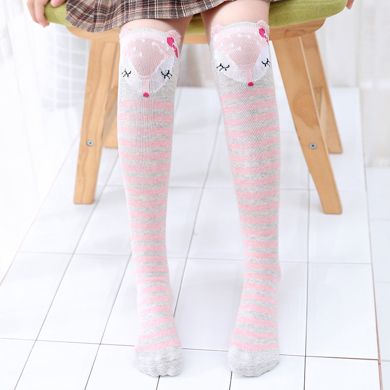 Cotton Gold Cartoon Medium Stockings Straight Heel Less Over The Knee Socks