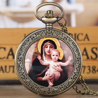 Big Pocket Watch With Virgin Mary And Jesus Motif