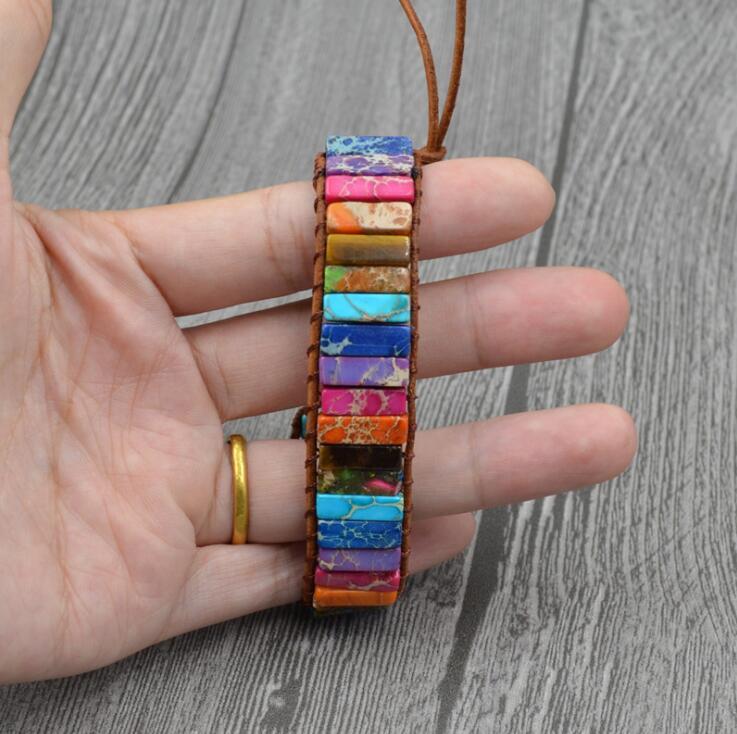 Chakra Bracelet Jewelry Handmade Multi Color Natural Stone Tube Beads Leather Wrap Bracelet Couples Bracelets Creative Gifts