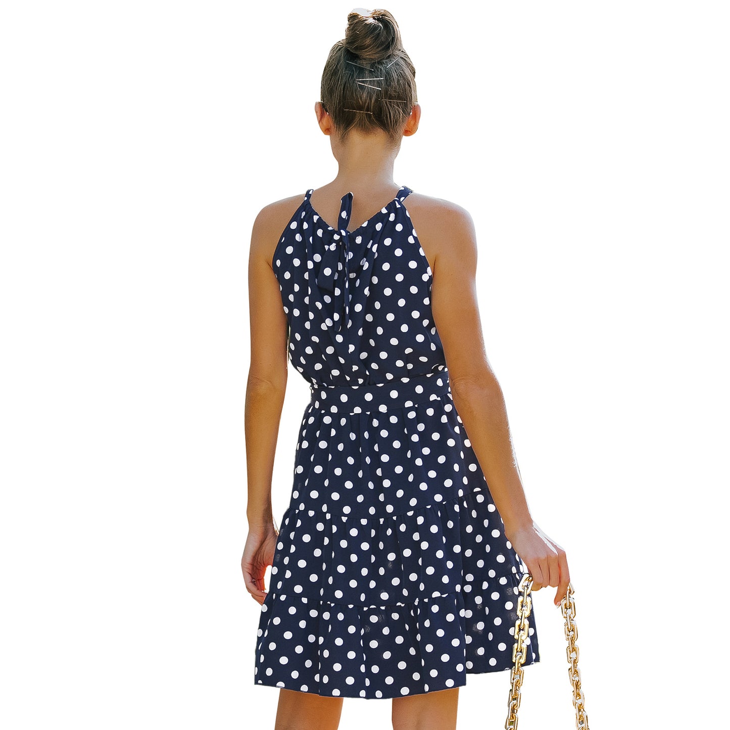 European And American Women's Round Neck Sleeveless Chiffon Polka Dot Dress