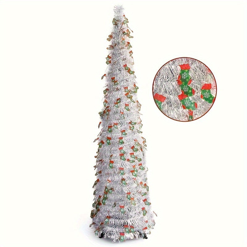 59" Pop-Up Christmas Tree with Reflective Sequins - Slim, Foldable Design for Home & Party Decor, Perfect for Halloween & New Year Celebrations, PVC Material