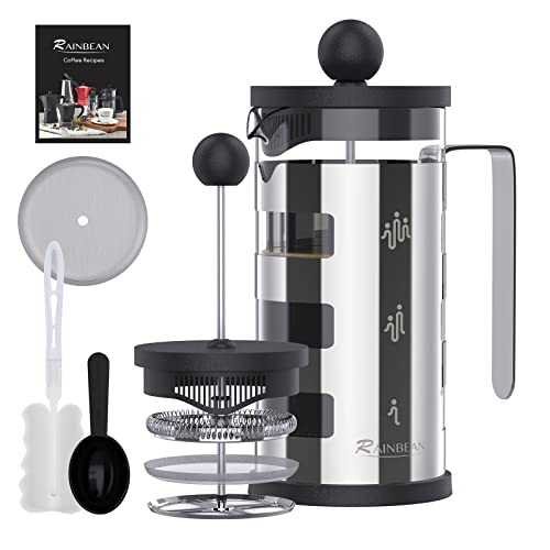 French Press Cafetiere 4 Cups, Stainless Steel Body Shell Coffee Maker- Heat Resistant - Stainless Steel Filter Coffee Press For Coffee Lover, Silver, 350 Ml & 600ml - MediaEclat.store