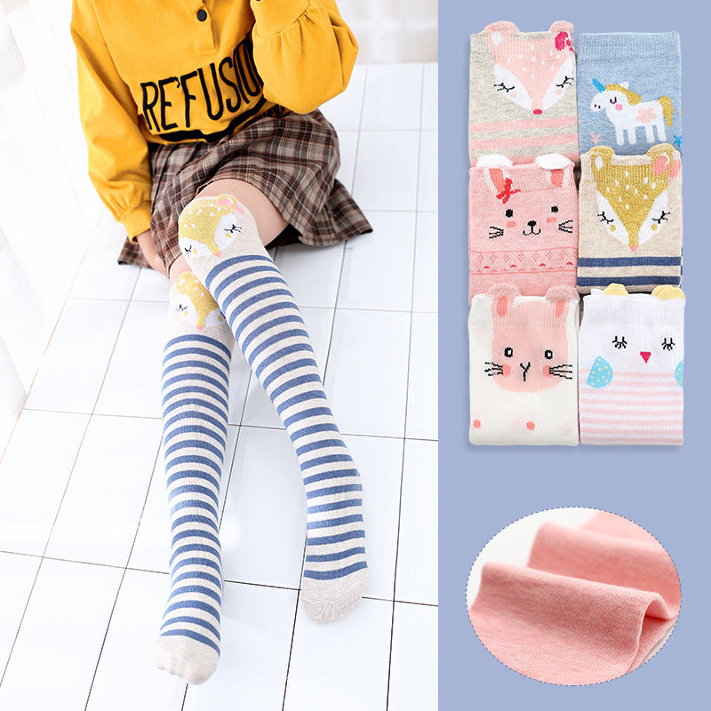 Cotton Gold Cartoon Medium Stockings Straight Heel Less Over The Knee Socks