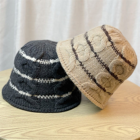 Wool Knitted Bucket Hat For Women Autumn And Winter