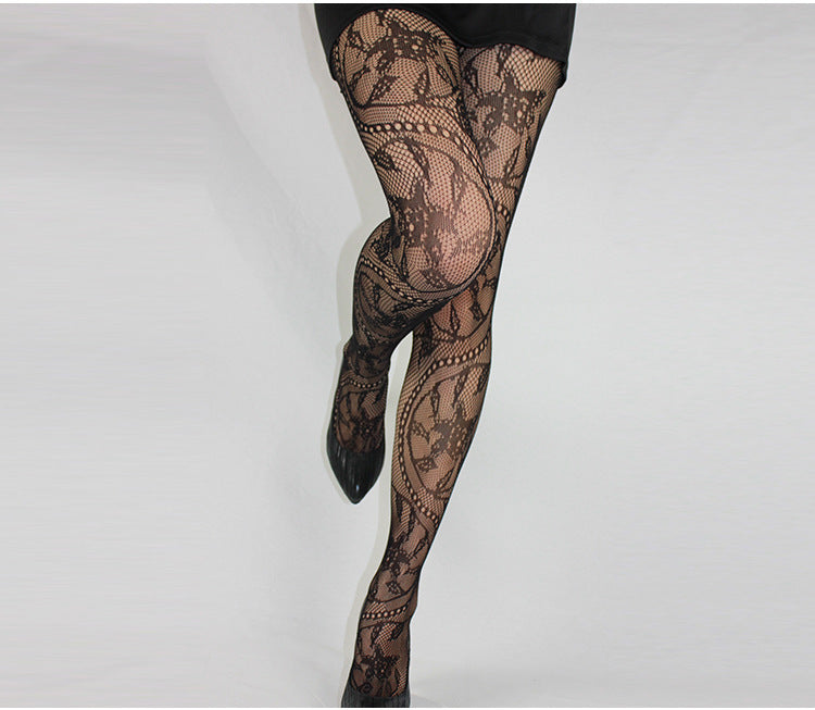 Yuan Retro Hollow Net Socks Large Medium And Small Mesh Panty-hose Totem Tornado Stockings