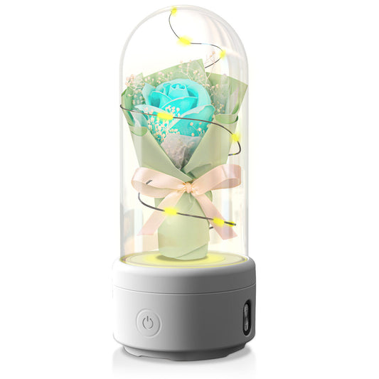 Creative 2 In 1 Bouquet LED Light And Bluetooth Speaker Mother's Day Gift Rose Luminous Night Light Ornament In Glass Cover - MediaEclat.store