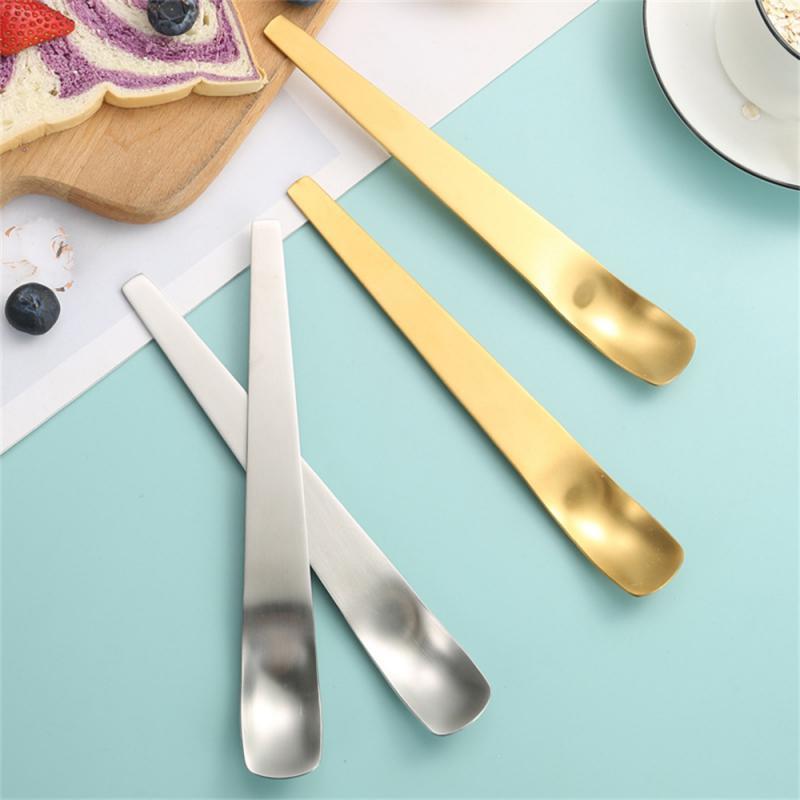 Coffee Dessert Golden Small Flat Spoon Stainless Steel Coffee Scoop Mixer Stirring Icecream Stirring Bar Spoon Kitchen Tableware Stainless Steel Ice Cream Spoon Dessert Spoon