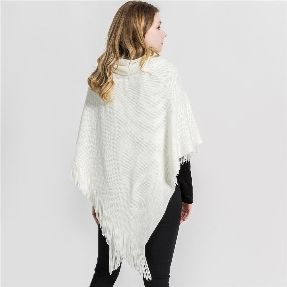 Winter Loose Kimono Cardigan Women Long Sleeveless Hat Poncho Solid Color Magic Shawl Knitted Sweater