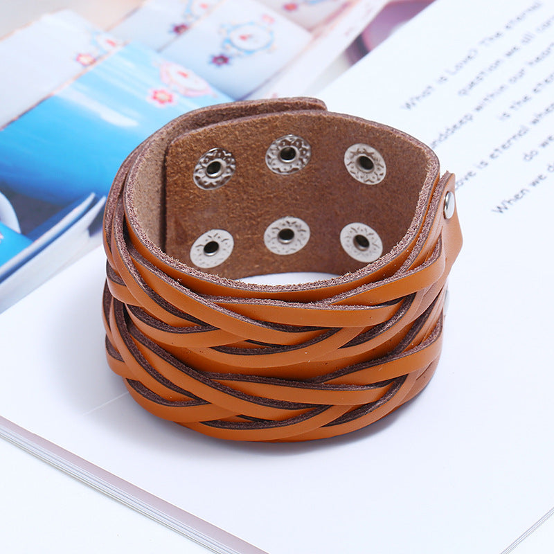 Punk Wide Leather Retro Cowhide Bracelet