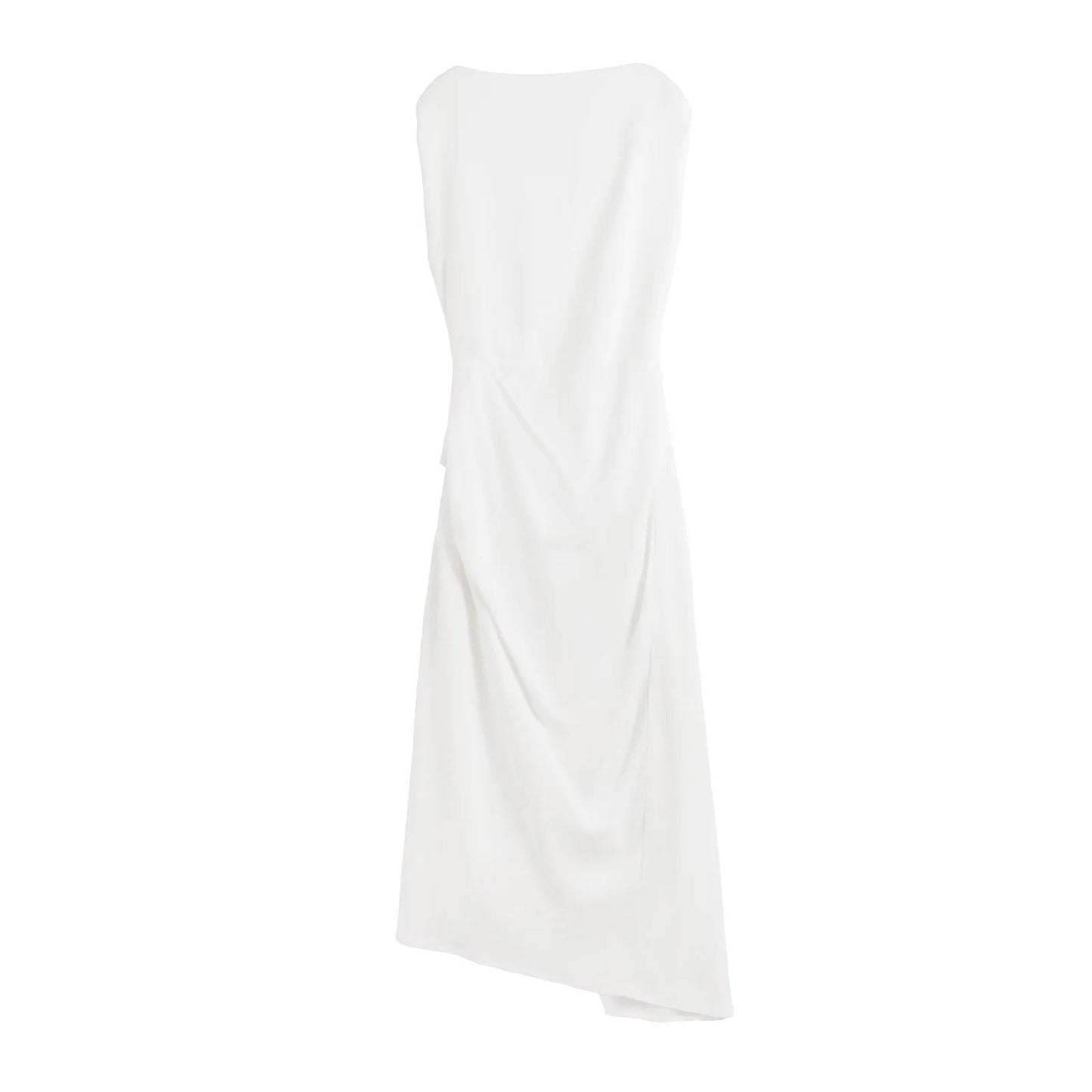 European American Summer New Women's Slim Irregular Linen Draped Sleeveless Dress
