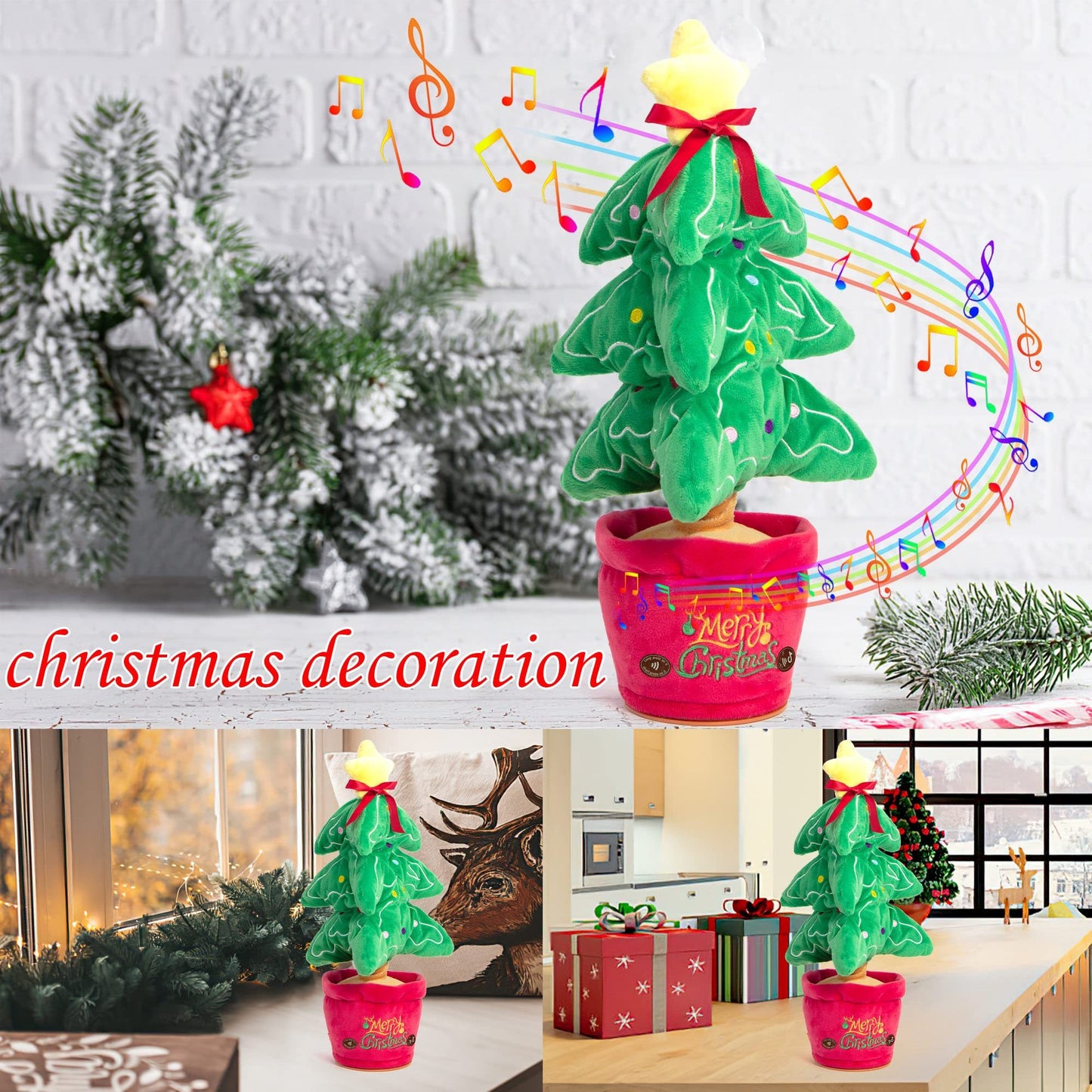 Dancing Christmas Toys Funny Tree Repeat Talking  Electronic Plush Toys Can Sing Record Lighten Early Education Funny Gift Christmas