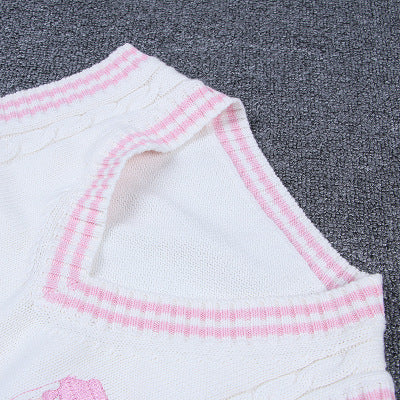 Strawberry Milk Embroidery British School Uniform V-Neck Vest Japanese JK Sleeveless Sweater Cotton Tops