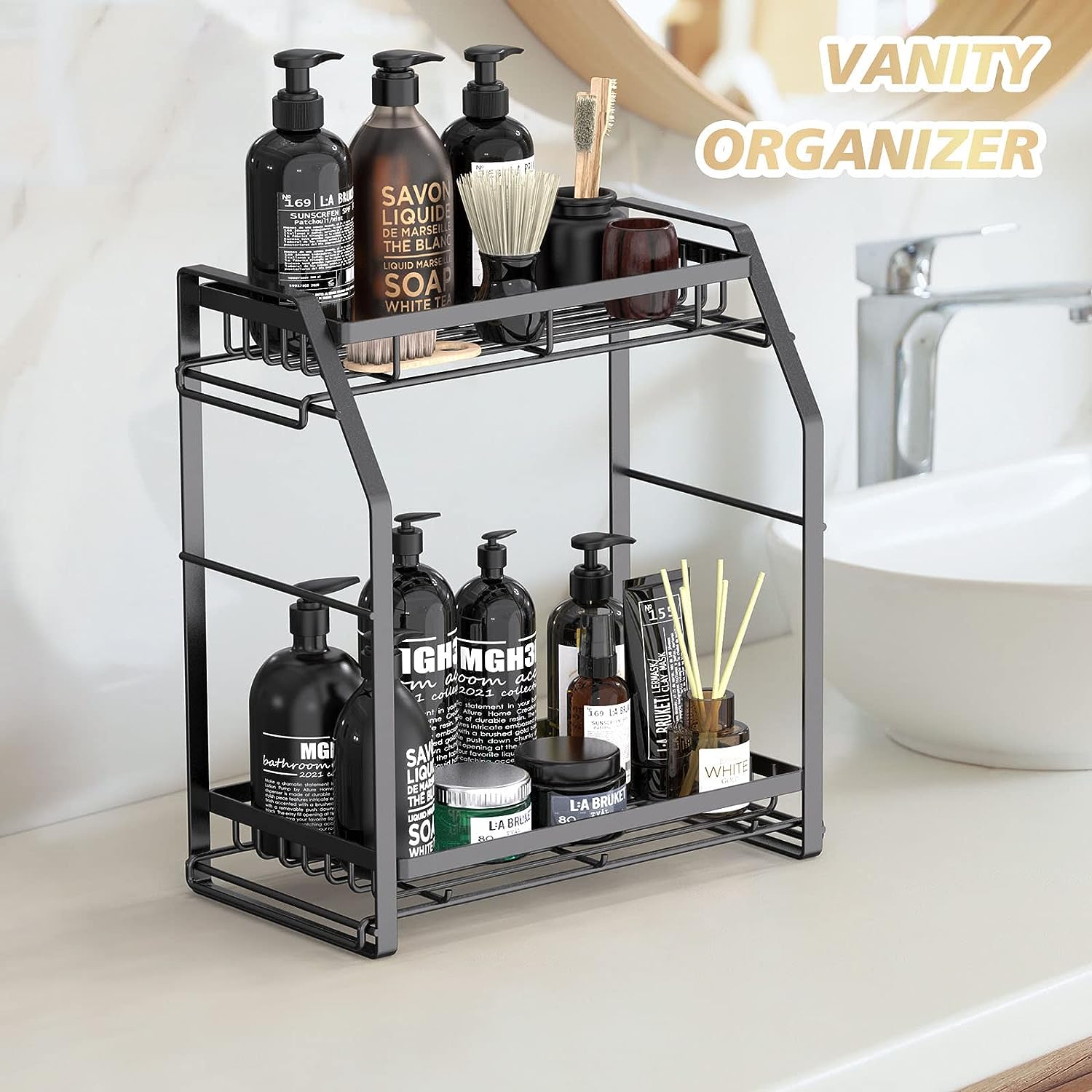 Spice Rack Organizer, 3-Tier Seasoning Organizer, Kitchen Spice Shelf, Countertop Organizer For Bathroom Vanity Kitchen-Black - MediaEclat.store