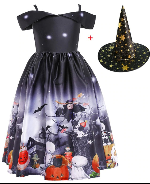 Halloween Princess Dress Halloween Printed Mesh