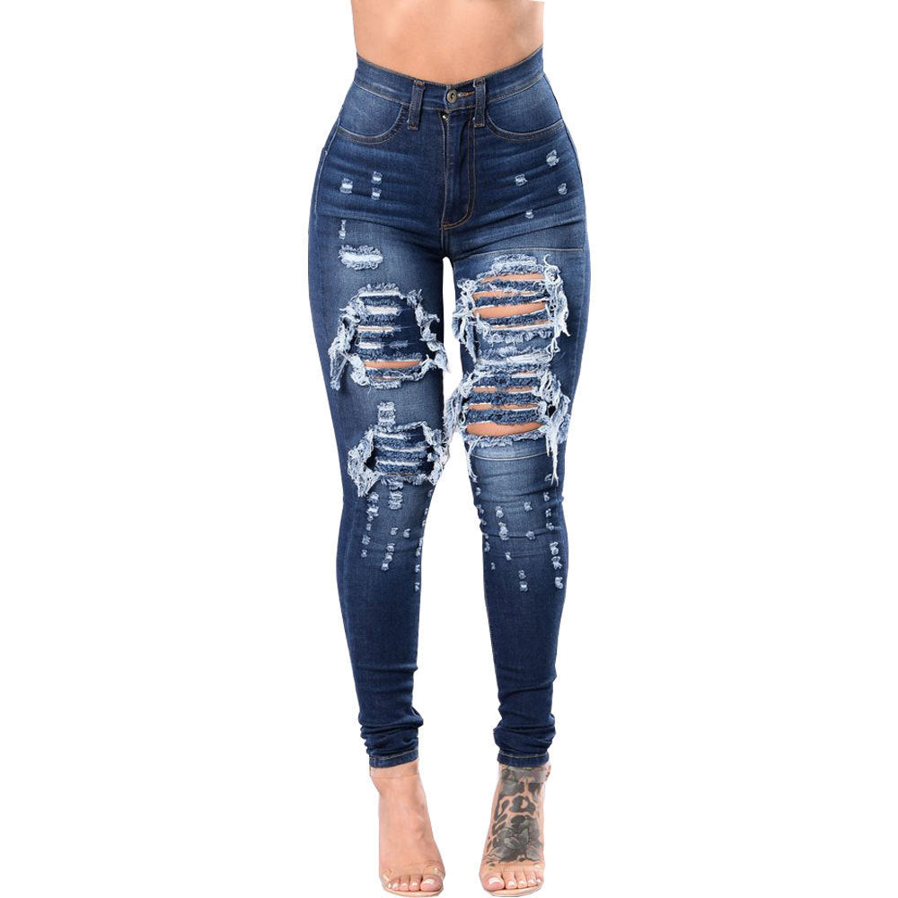 Women's Ripped Denim Washed Denim Pants - MediaEclat.store