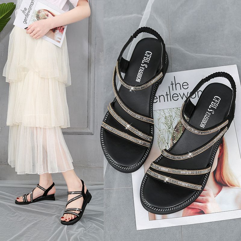 Women's Sandals Casual Women's Summer Korean Style Flat For Outdoors Rhinestone Fairy All-match Fashion Non-slip