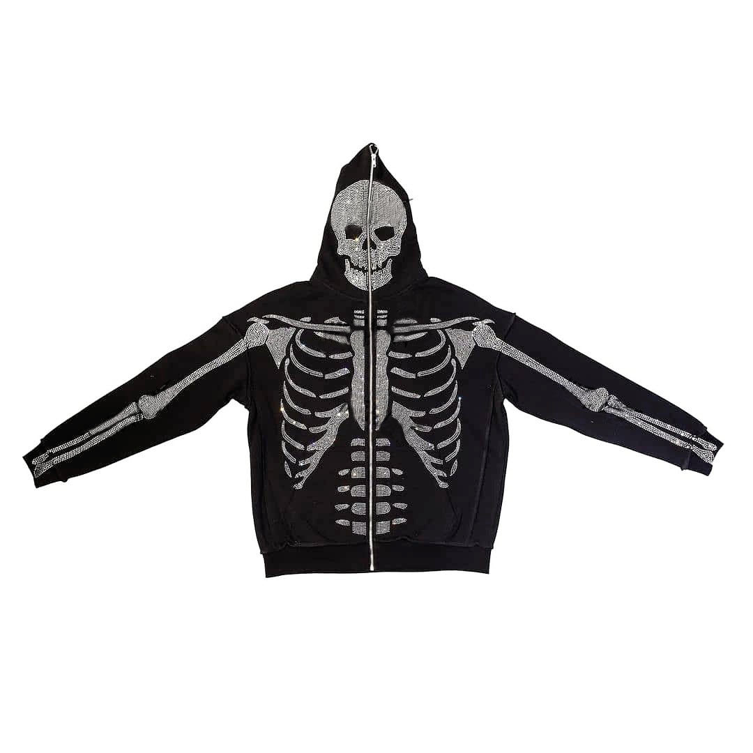 Street Skull Rhinestone Zip Hoodie Ladies - MediaEclat.store