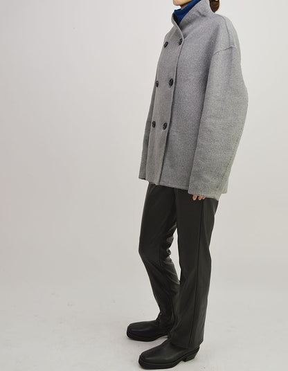 Small Stand Collar Wool Short Gray Coat - MediaEclat.store