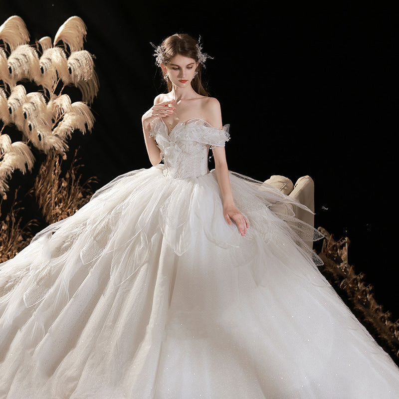 Off White Wedding Dress With Starry Sky New Bride's Fluffy Skirt Looks Slimmer