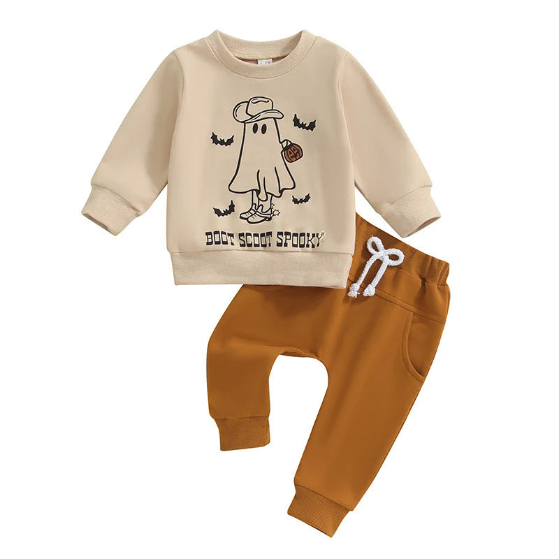 Halloween Suit Printed Top Two-piece Pants Boys Halloween Suit