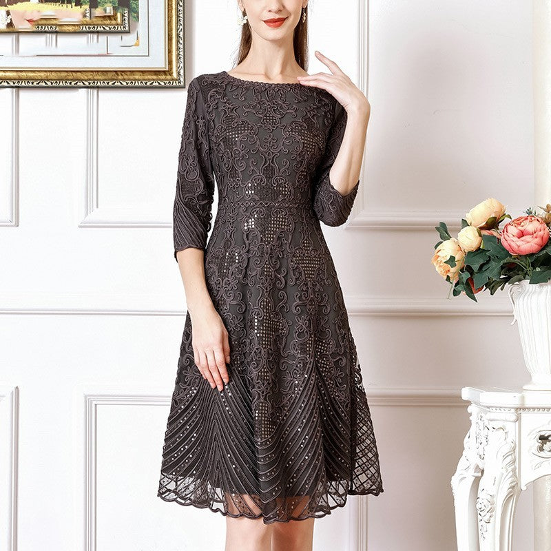 Embroidered Waist Slimming Noble Dress For Women