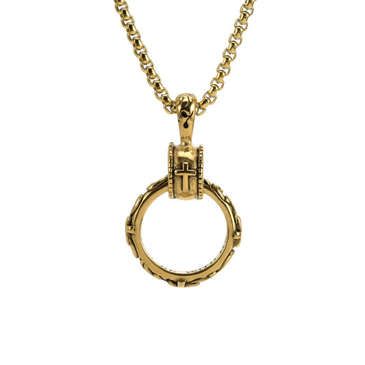 Personalized Christian Immortal Circle Cross Pendant Custom Lettering Titanium Steel Necklace