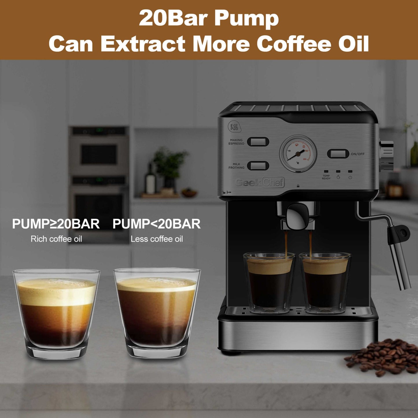 Espresso Machine 20 Bar Pressure Cappuccino Latte Maker Coffee Machine With ESE POD Filter&Milk Frother Steam Wand&thermometer, 1.5L Water Tank, Stainless Steel Espresso Ban On Amazon - MediaEclat.store