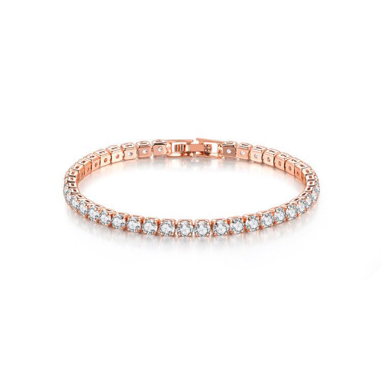 Zircon Bracelet Single Row 4mm Round Full Diamond Tennis Chain Cross-border Hip Hop Jewelry - MediaEclat.store