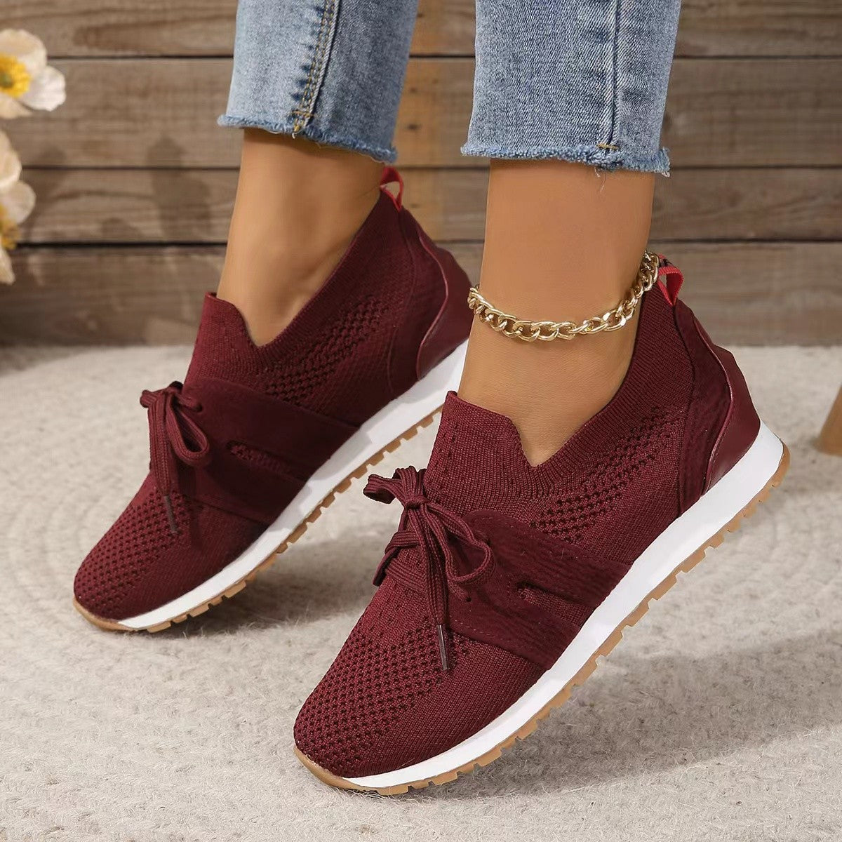 New Lace Up Mesh Flats Shoes For Women Breathable Casual Breathable Walking Wedges Shoes - MediaEclat.store