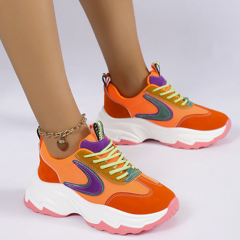 Mixed-color Lace -up Sneakers For Women Fashion Casual Lightweight Thick Bottom Running Sports Shoes - MediaEclat.store