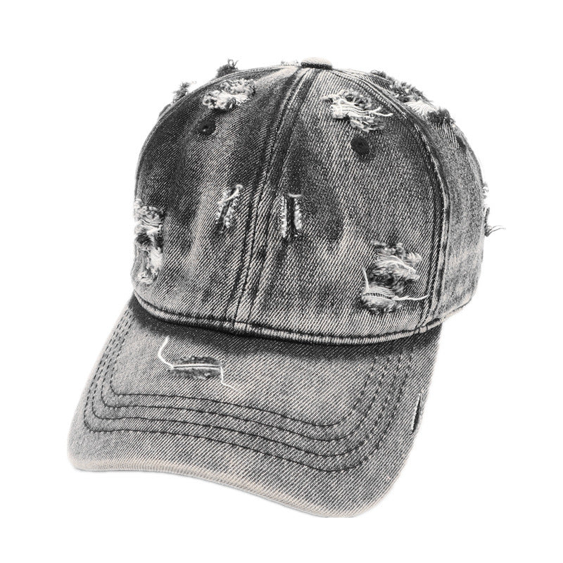 Men's Washed Denim Distressed Baseball Cap