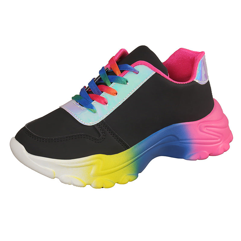 INS Style Rainbow Color Sports Shoes For Women Thick Bottom Lace-up Sneakers Fashion Casual Lightweight Running Walking Shoes - MediaEclat.store