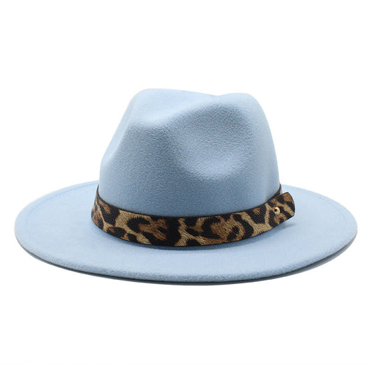 Men's Fashion Leopard Print Woolen Big Brim Top Hat