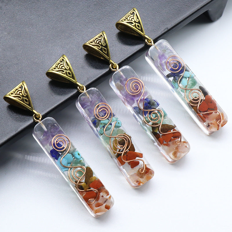 Crystal Semi-precious Stone Gravel Meditation Seven Chakra Pendant