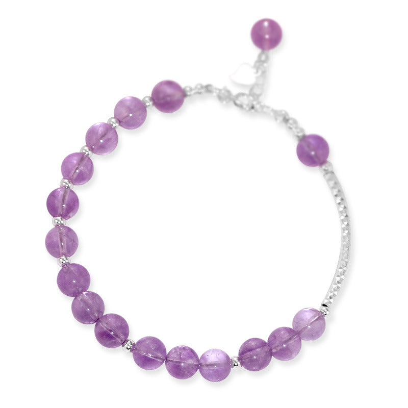 Natural Lavender Amethyst Single Circle Round Bead Bracelet