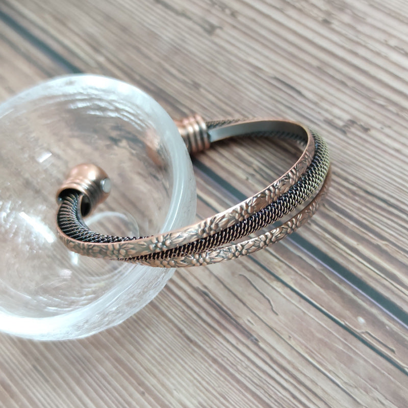 Red copper curved double round magnetic bracelet