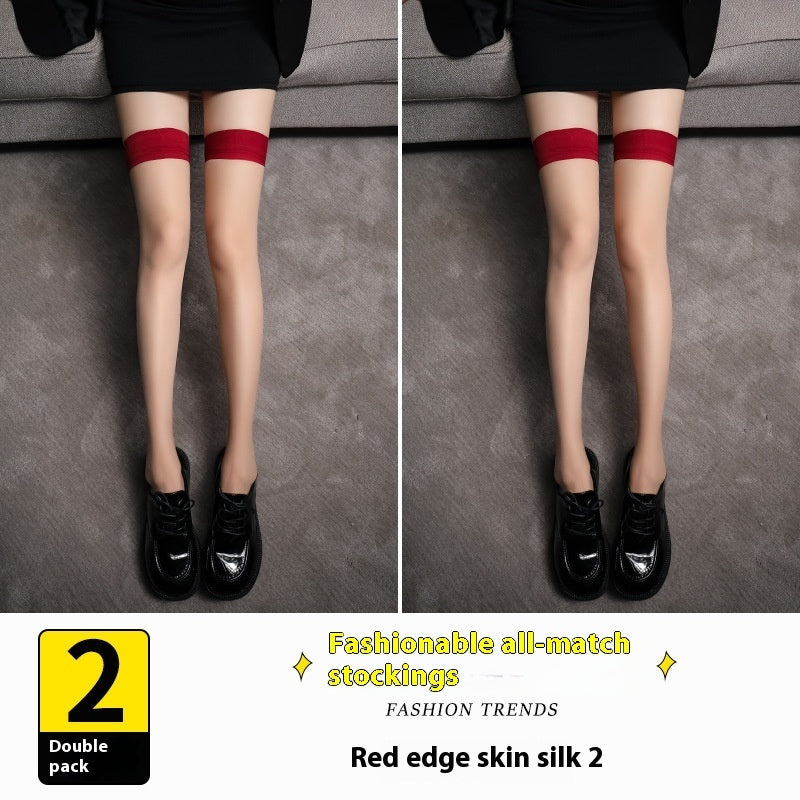 Black Silk Stockings Anti-snagging Durable Thin Red Edge Silicone Anti-snagging