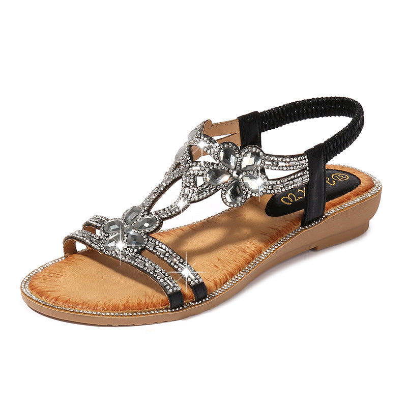 I-Shaped Rhinestone Flower Sandals