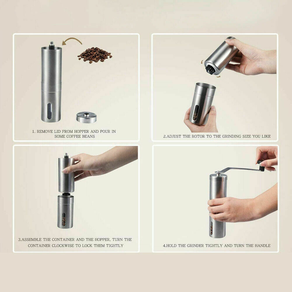 Home Portable Manual Coffee Grinder Stainless Steel with Ceramic Burr Bean Mill - MediaEclat.store