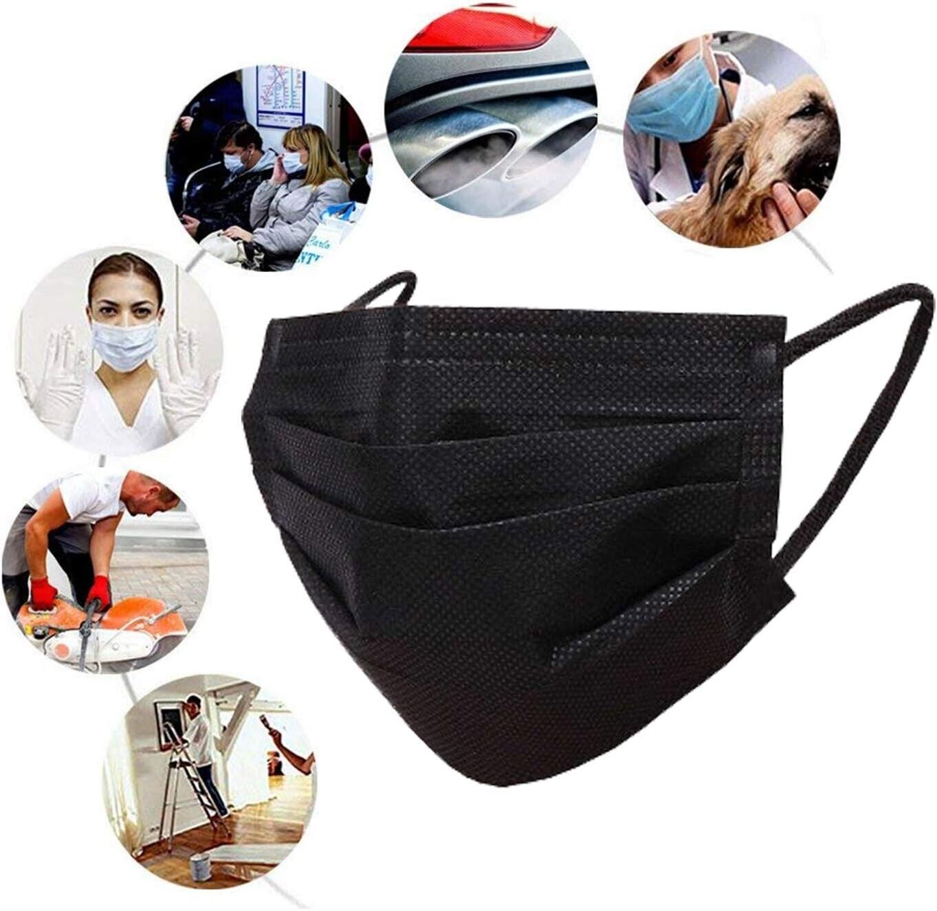 1000 PCS Protective Disposable Face Mask Cover 3 Ply Disposable Masks - Black
