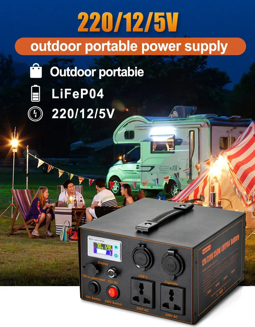 Portable Generator 12v Lifepo4 Battery 30ah 50ah Inverter 500w  Power Station AC220v Lithium Battery Pack Solar Outdoor Energy