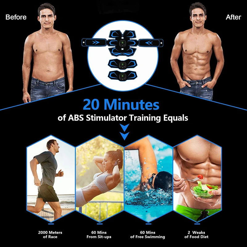 EMS Stimulator Muscle Toner Stimulating Slimming Belt Abdominal Training Device Rechargeable Massager Home Fitness Equipment