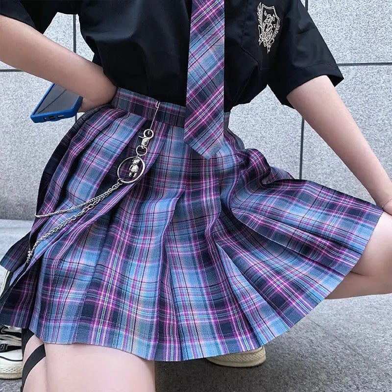 Japanese School Uniform Korean Student JK Seifuku Blouse Pleated Skirt Sailor Full Set Girl Plaid Skirt Pink Uniforms for Woman