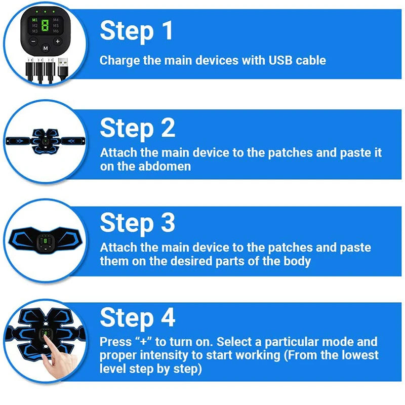 EMS Stimulator Muscle Toner Stimulating Slimming Belt Abdominal Training Device Rechargeable Massager Home Fitness Equipment
