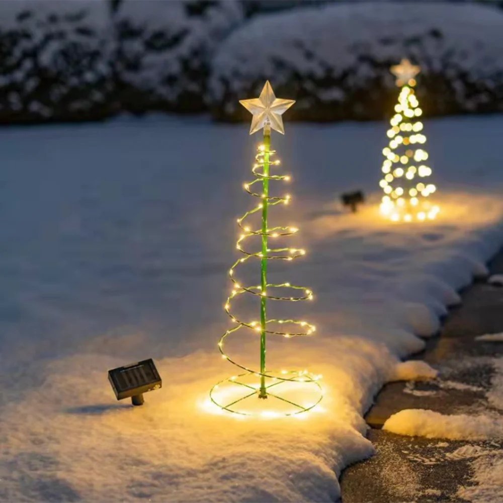 Solar Christmas Tree Lights Festive Dress Up Scene Layout Outdoor Garden Windproof IP65 Star Lights Decorative Lights