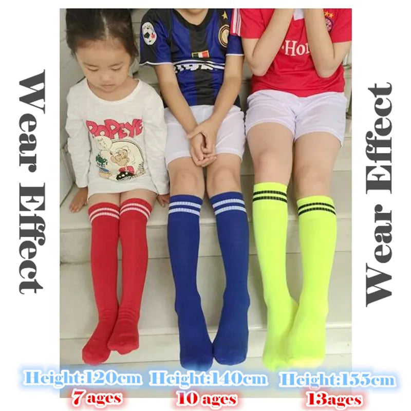 300p High Elastic Children Soccer Sport Stockings,Middle School Student knee-length Football Long Socks for 22-35 Yards Boy&Girl