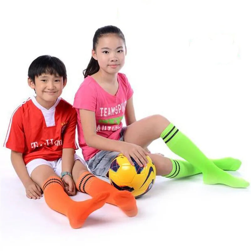 300p High Elastic Children Soccer Sport Stockings,Middle School Student knee-length Football Long Socks for 22-35 Yards Boy&Girl