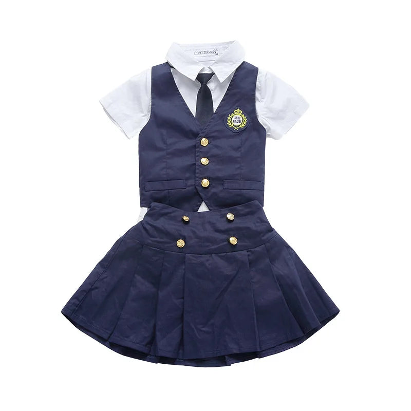 Japanese Student School Uniforms Set Suit for Girls Boys Waistcoat Vest Shirt Skirt Shorts Tie Performance Formal Clothing Set