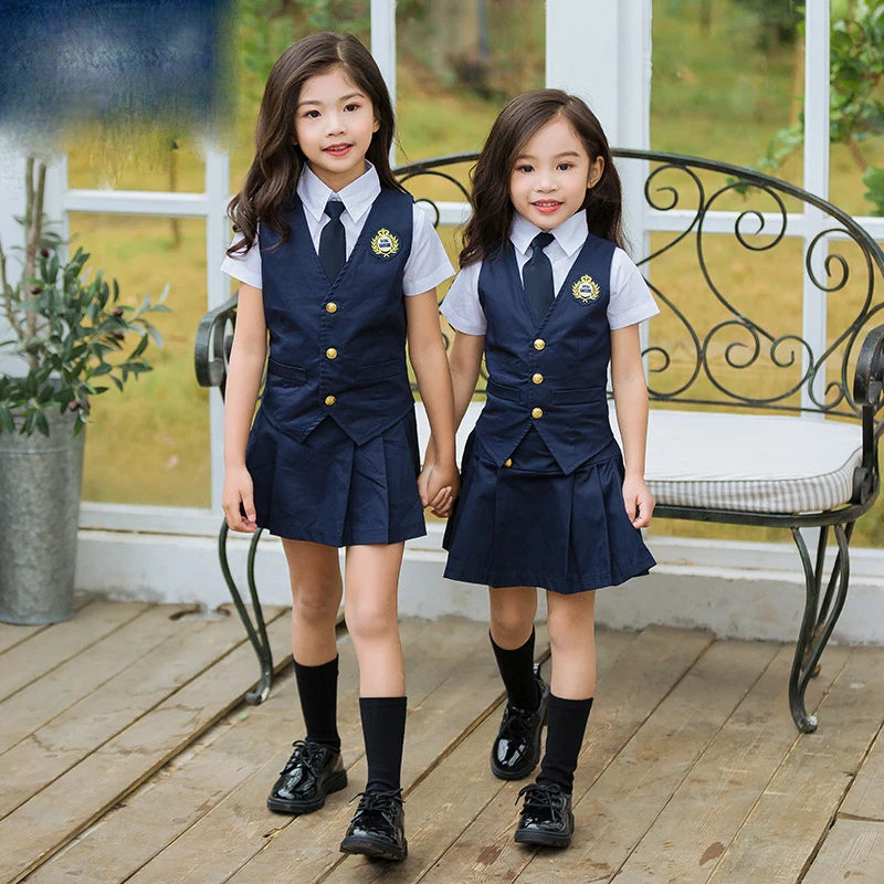 Japanese Student School Uniforms Set Suit for Girls Boys Waistcoat Vest Shirt Skirt Shorts Tie Performance Formal Clothing Set
