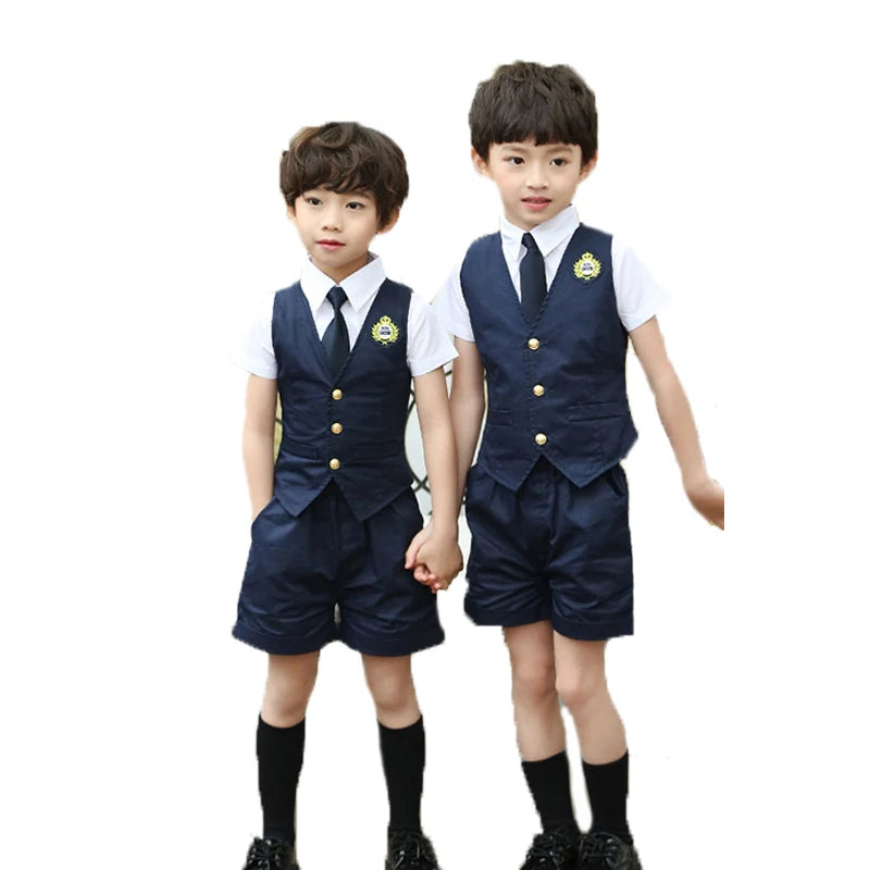 Japanese Student School Uniforms Set Suit for Girls Boys Waistcoat Vest Shirt Skirt Shorts Tie Performance Formal Clothing Set